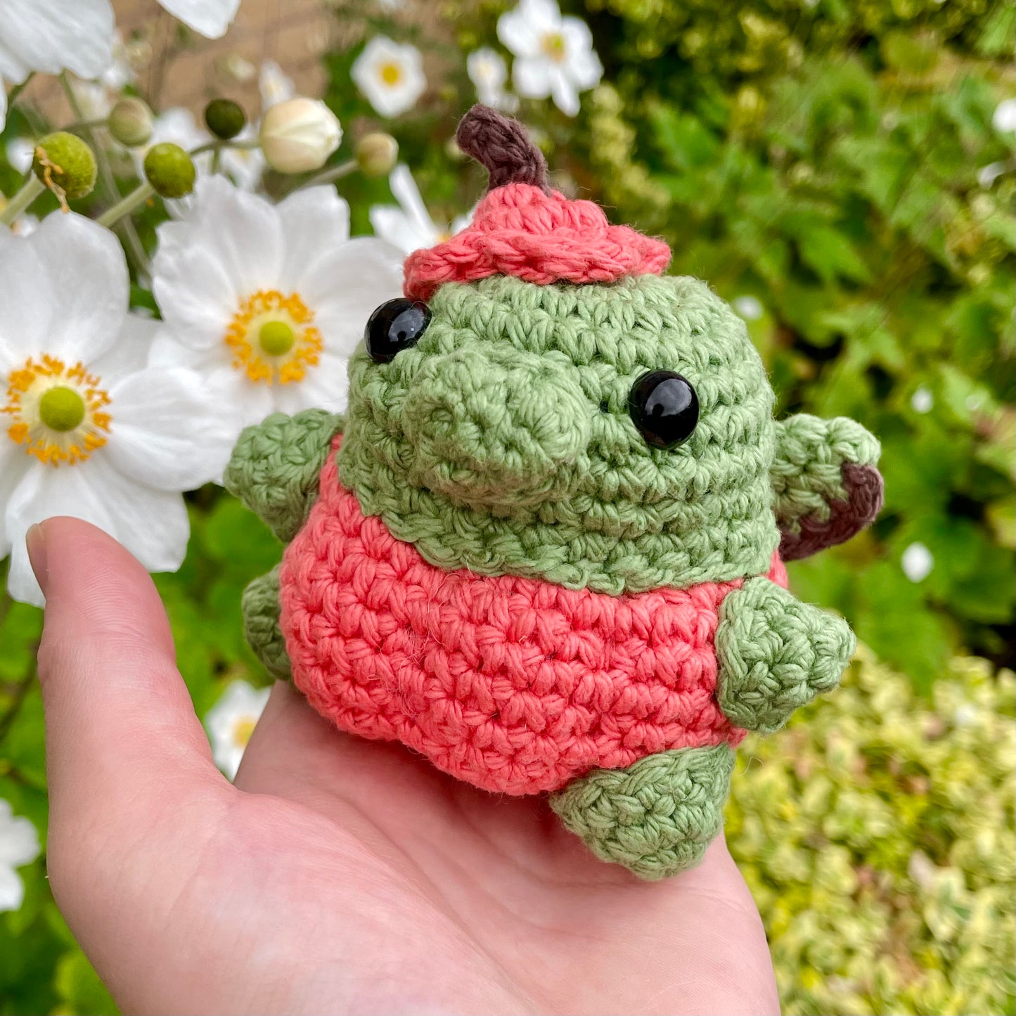 Sage green and Bright Peach Chonky Pumpkin Dragon Crocheted Plushie