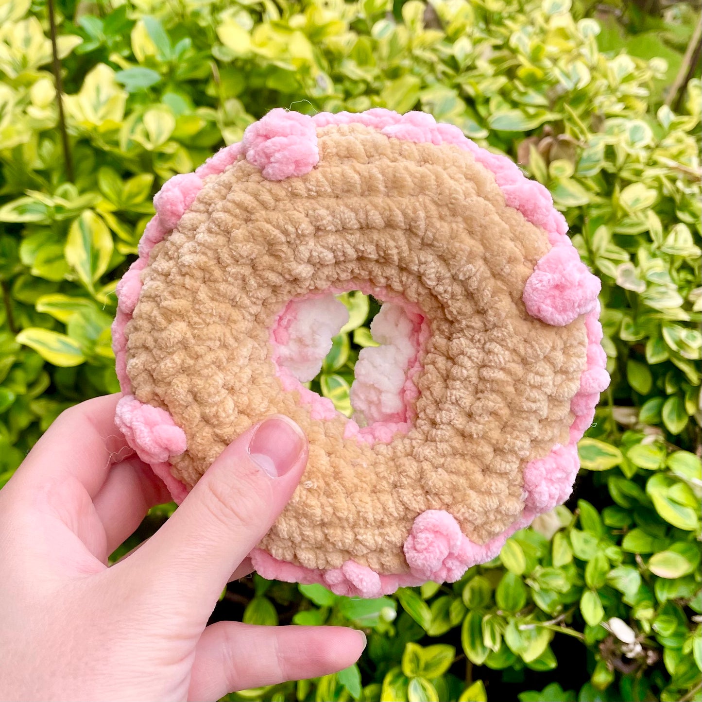 Pink Monster Doughnut with Yellow Sprinkles Crocheted Plushie