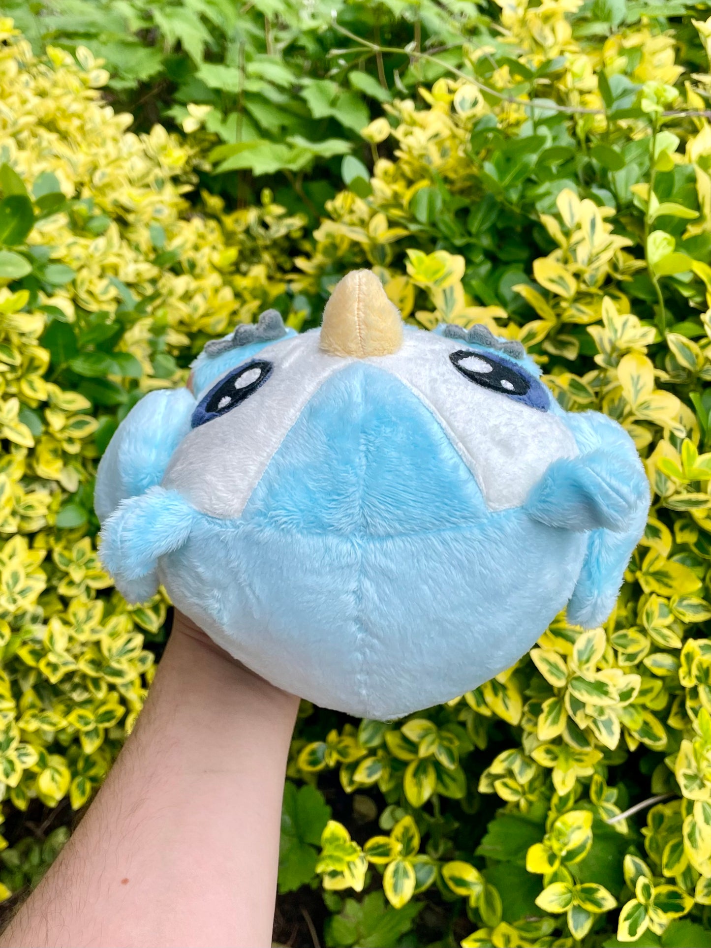 Hand Crafted Plush - Snowy Light Blue and Ivory White Chonky Round Owlbear Cub Plushie, Hand-Crafted