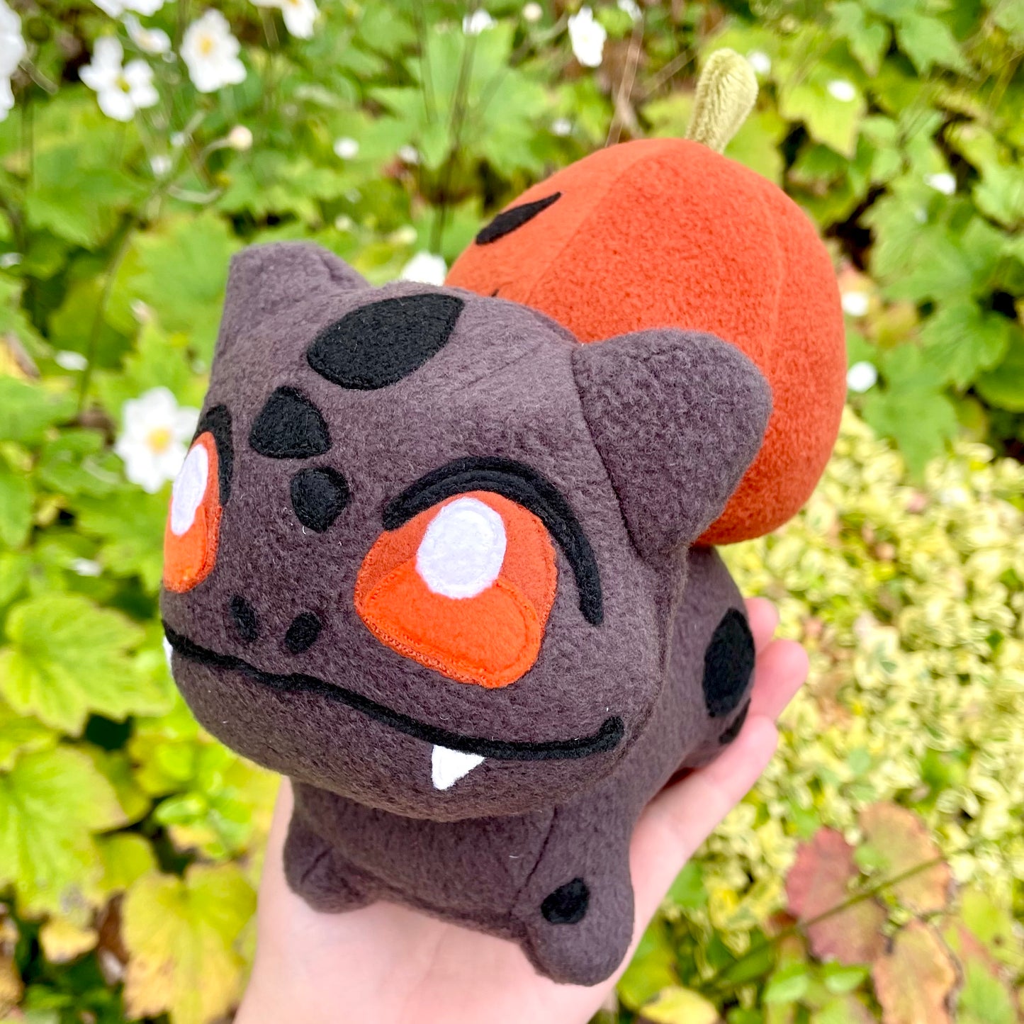 Rust Orange and Slate Grey Pumpkin Halloween Bulbasaur Inspired Pokemon Stuffed Plush