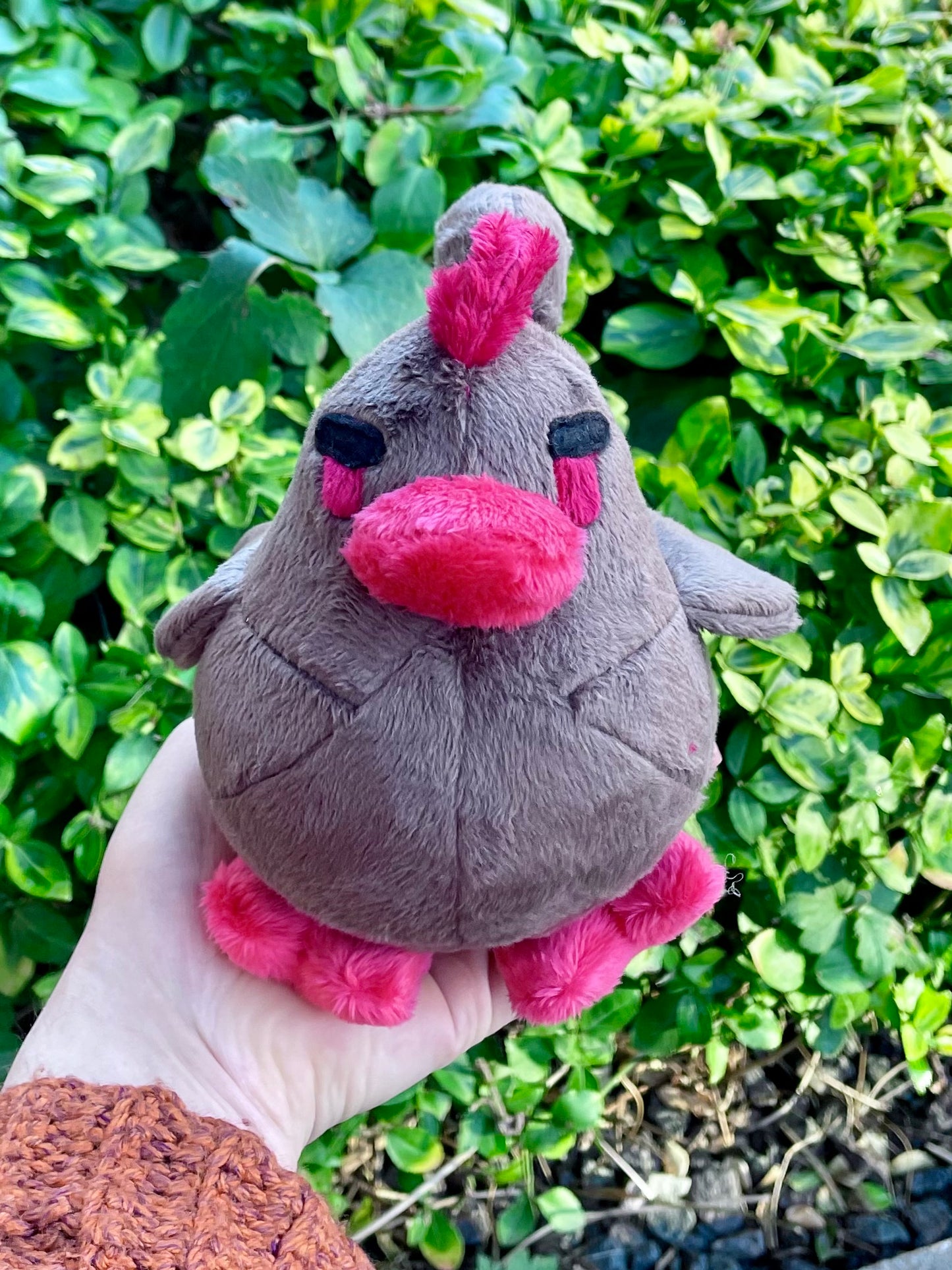 Hand Crafted Plushie - Black and Red Chicken Plush, Fan Art Cosy Valley Game, Ready to Post.