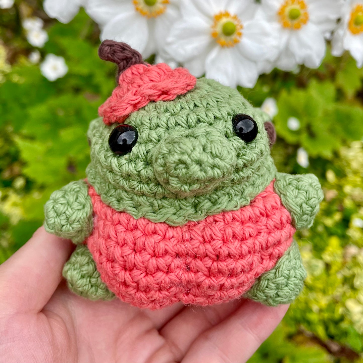 Sage green and Bright Peach Chonky Pumpkin Dragon Crocheted Plushie