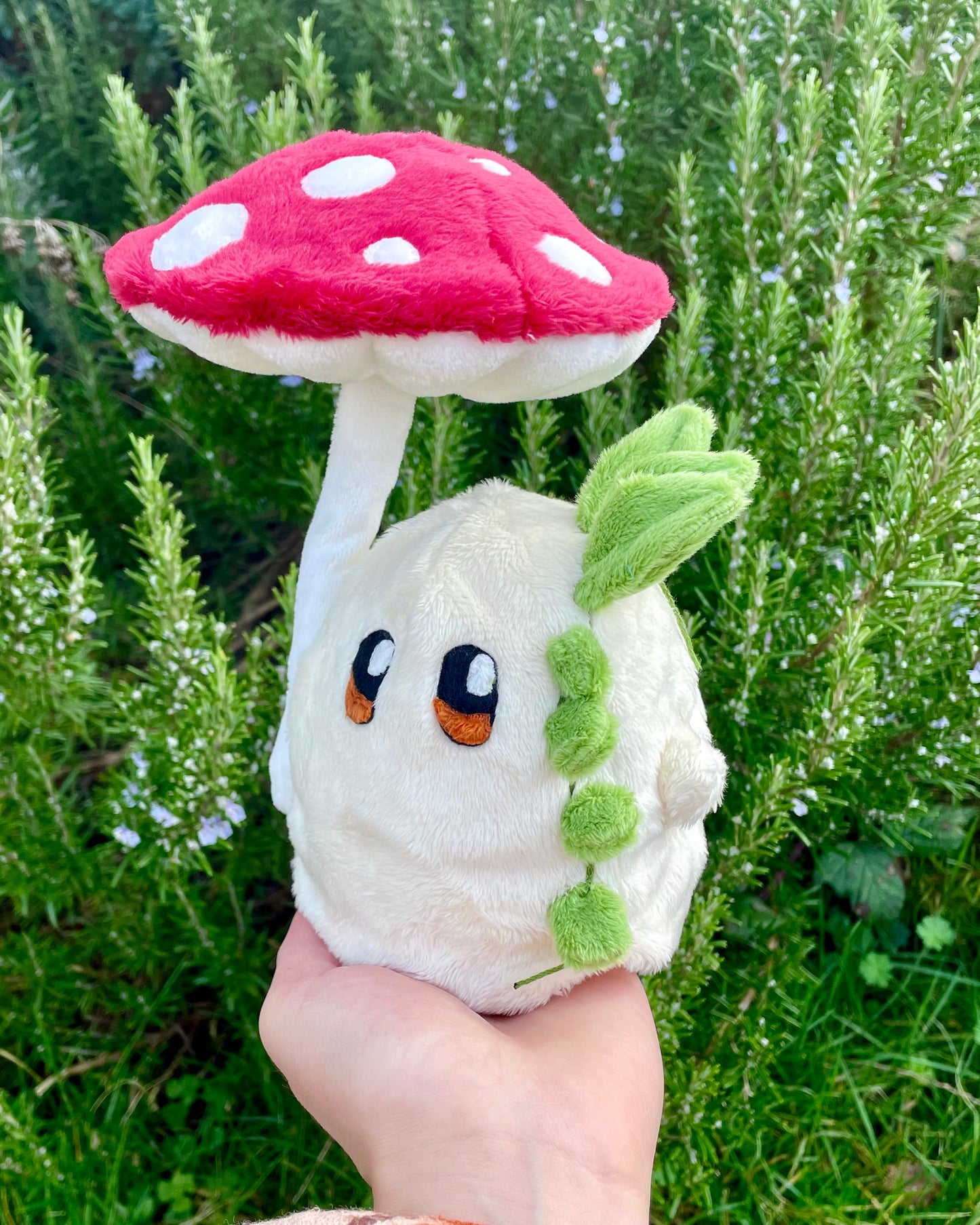 Hand-Crafted Plush, Made to Order - Ghost Sprite Plush with Posable Wired Mushroom (Up to 4 Week Wait)