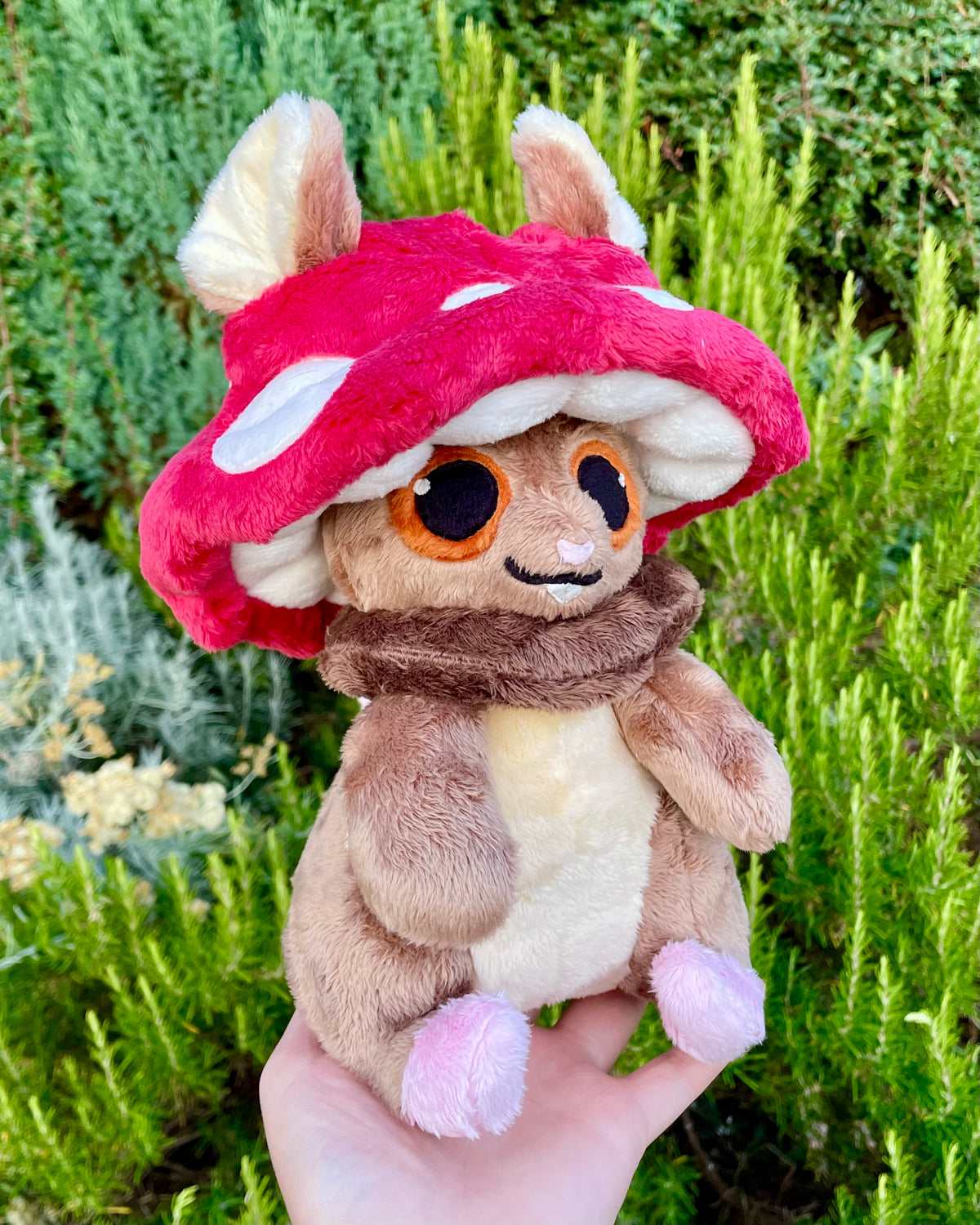Ready to Post Brown Mouse with Removable Red Mushroom Hat