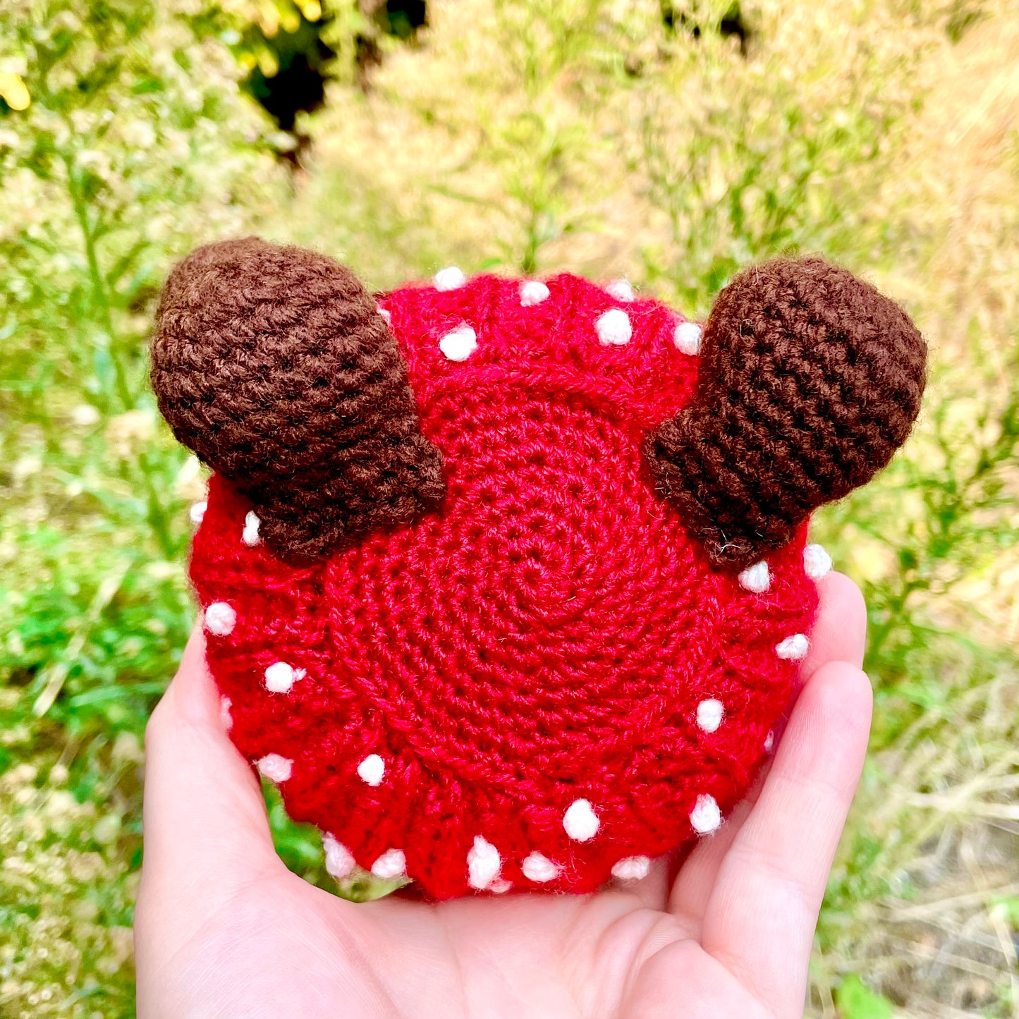 Decadent Red, Cream and Brown Mushroom Cupcake Crocheted Fungi Friend Plushie