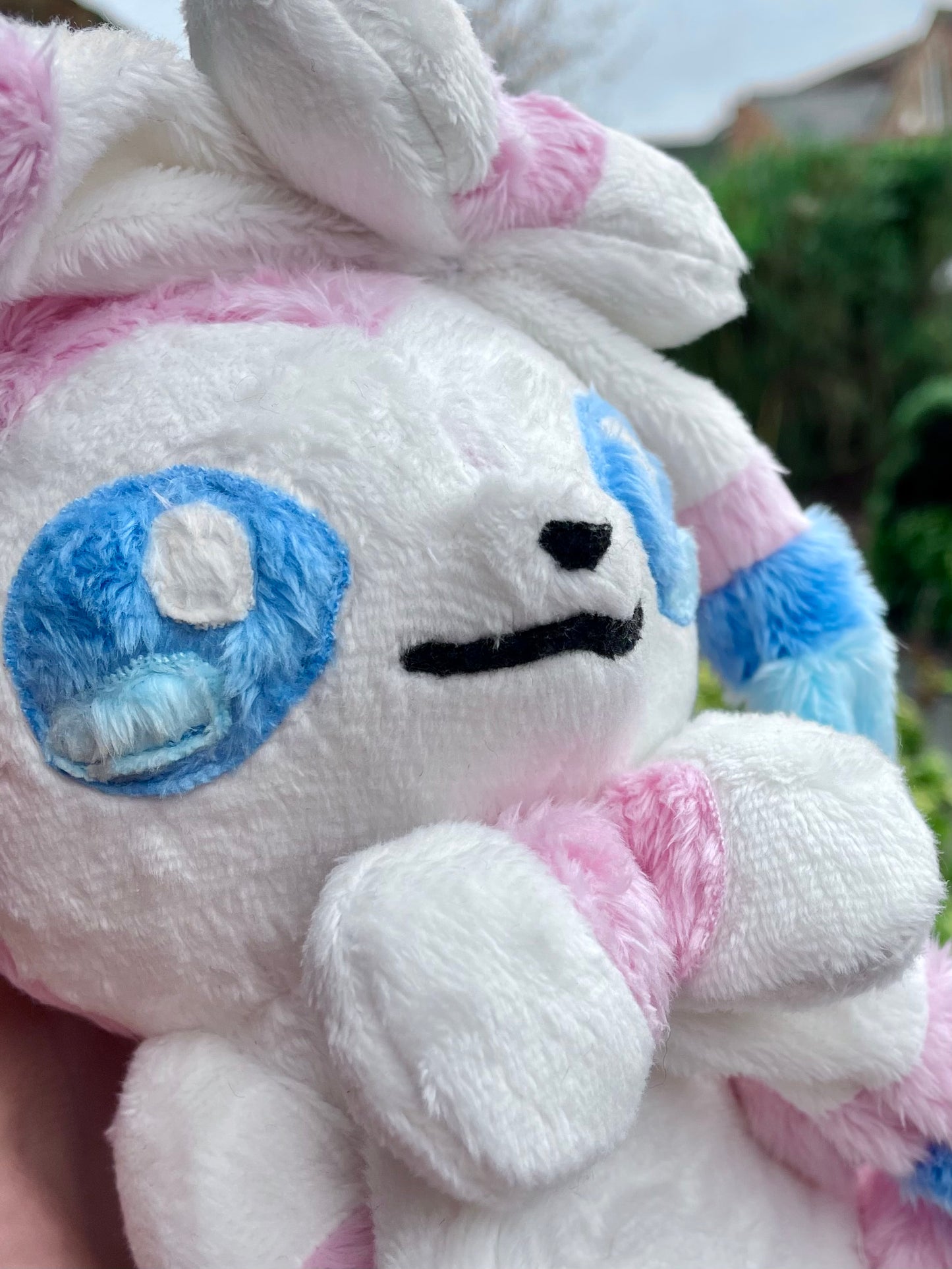 Hand-Crafted Plush - Pink, Blue and White, Super Soft Fairy Type Evolution Plush with Bows, Ready to Post