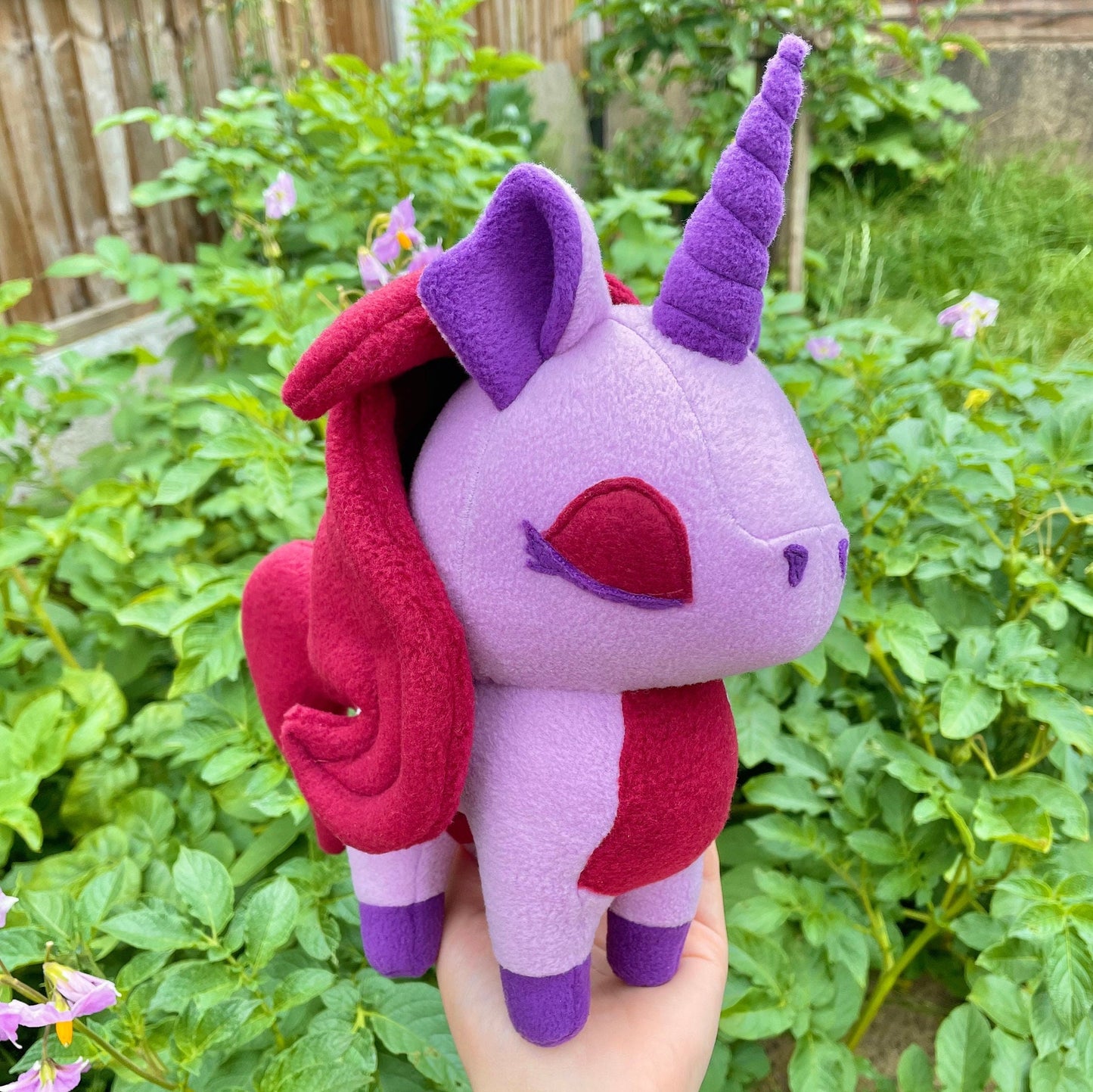 Soft Lilac Purple and Cranberry Red Unicorn Stuffed Plush