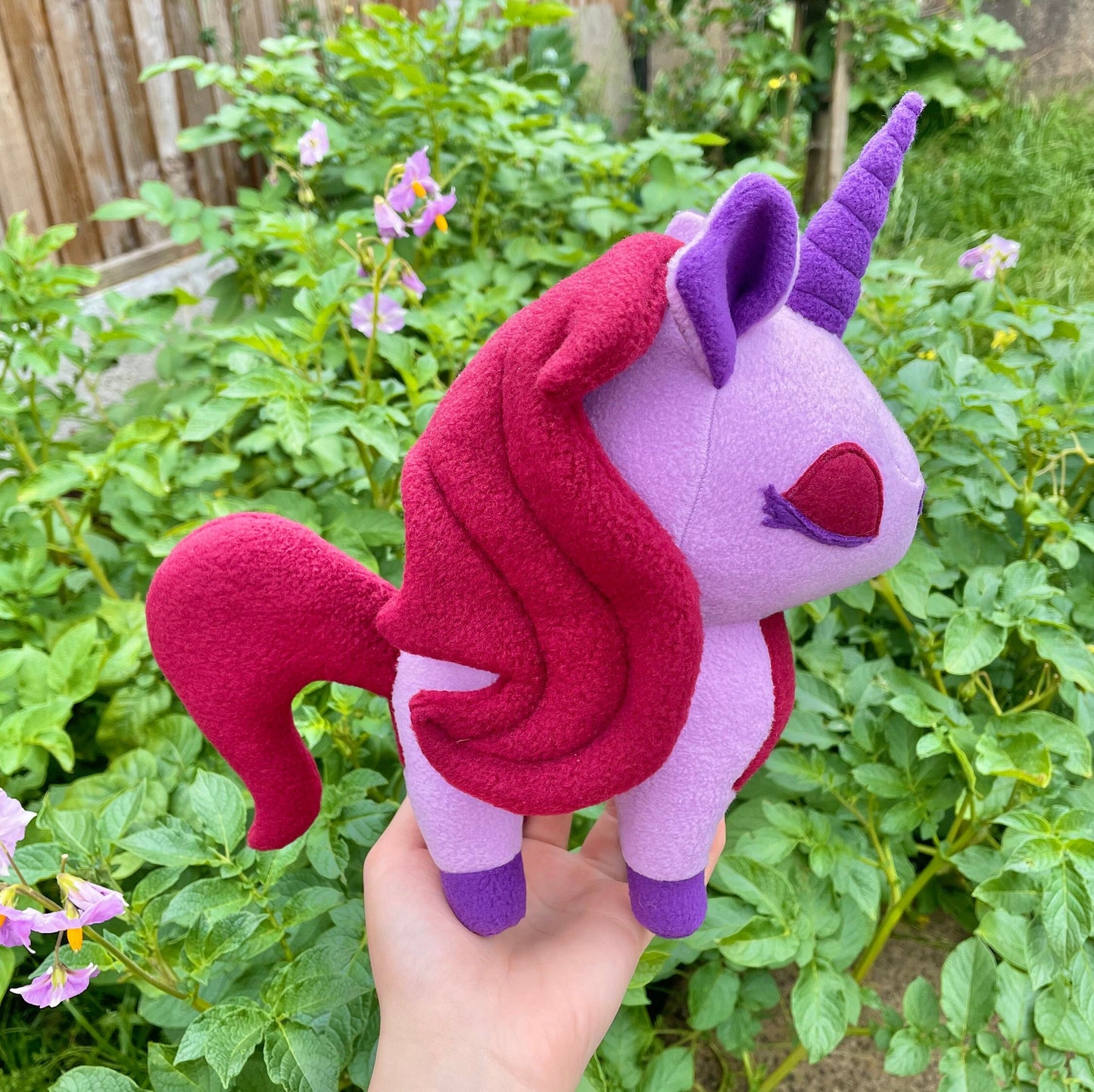 Soft Lilac Purple and Cranberry Red Unicorn Stuffed Plush