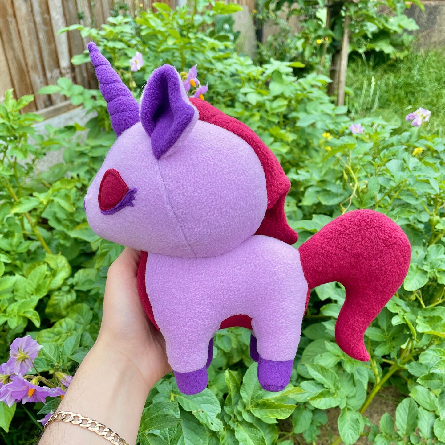 Soft Lilac Purple and Cranberry Red Unicorn Stuffed Plush