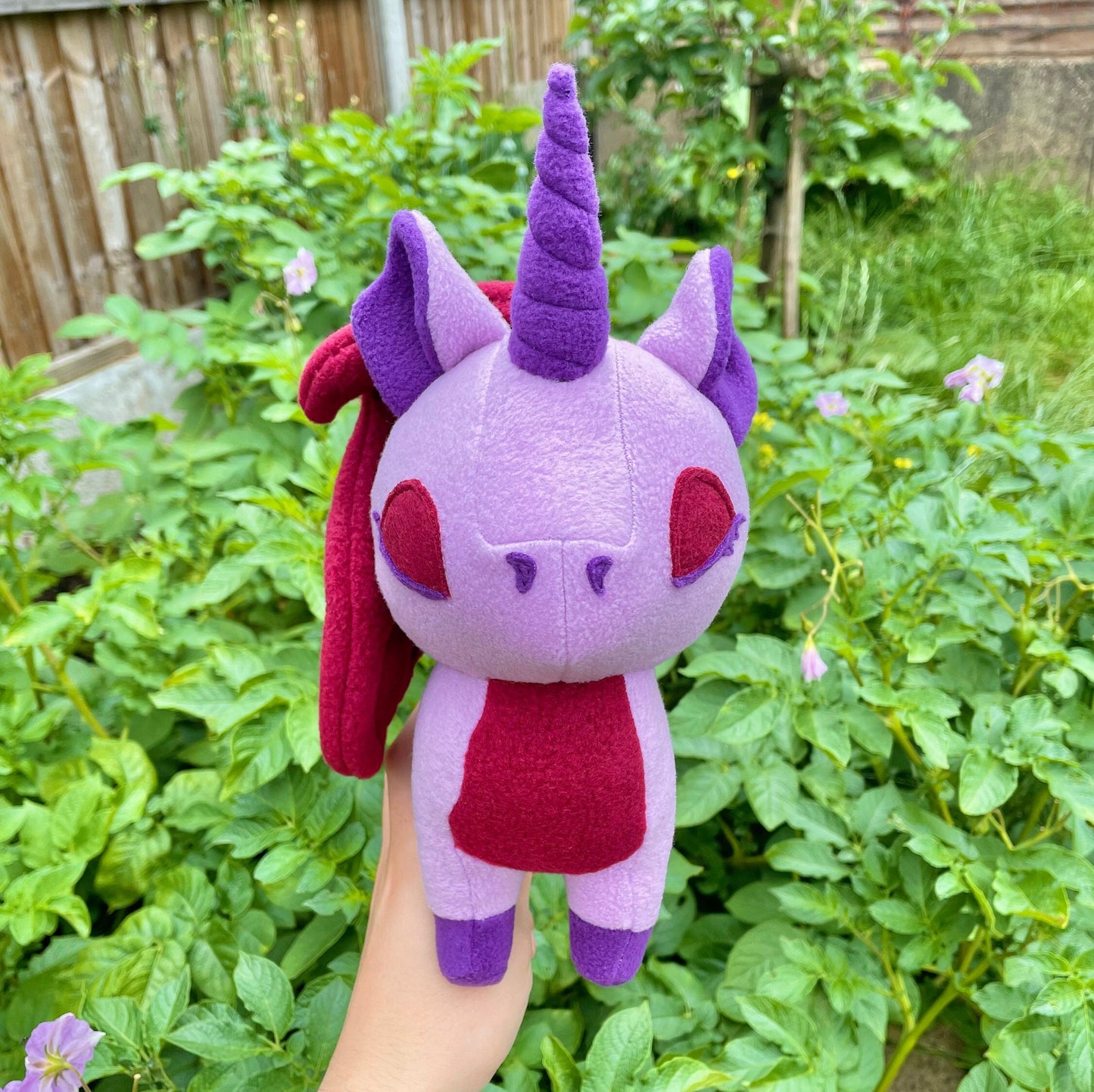 Soft Lilac Purple and Cranberry Red Unicorn Stuffed Plush